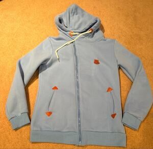 Women's Light Blue Zip Hoodie Sweatshirt Anchor Patch Classic Fashion Size S